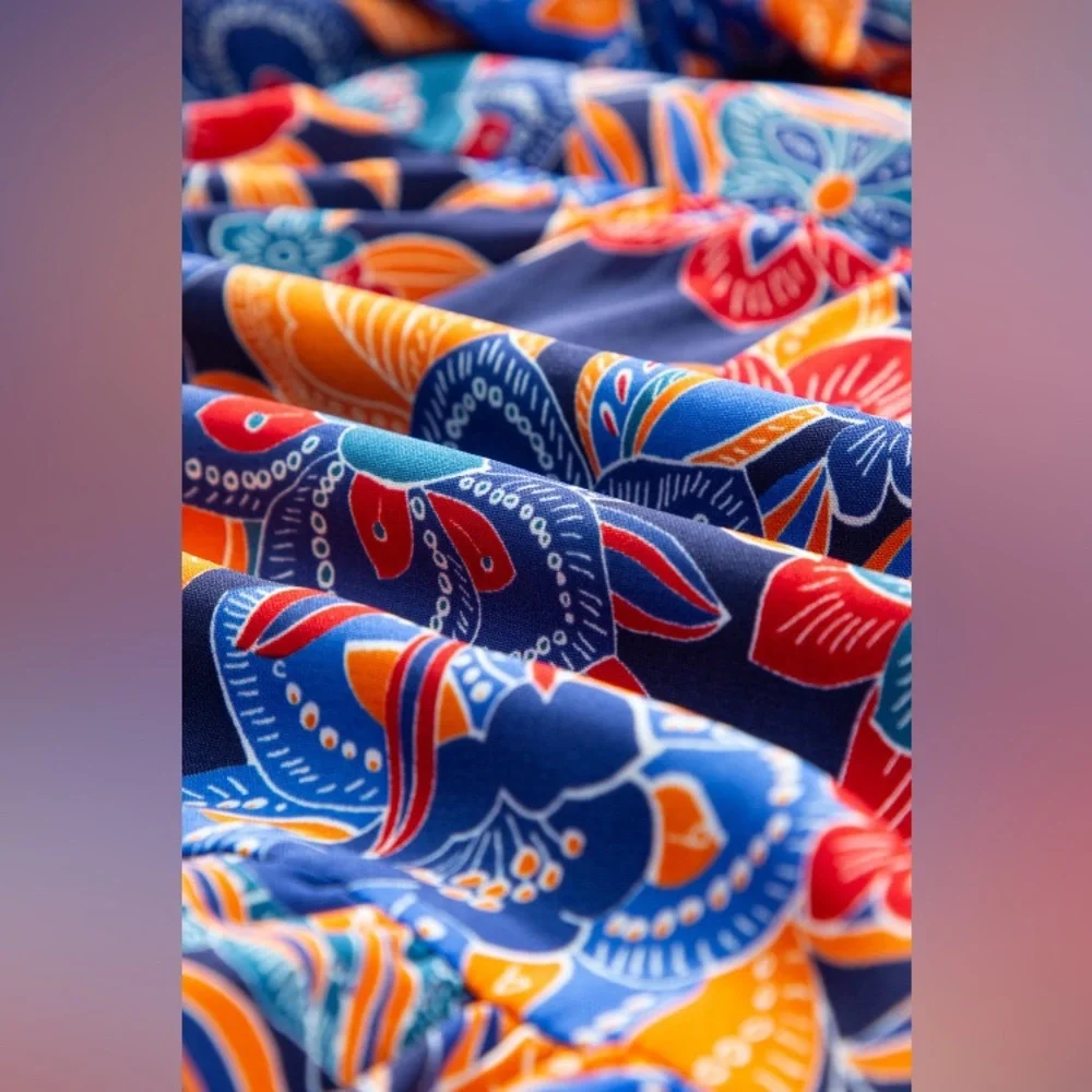 Dark Blue Boho Floral V Neck Ruffle Tiered Long Dress NWT - Picture 4 of 5